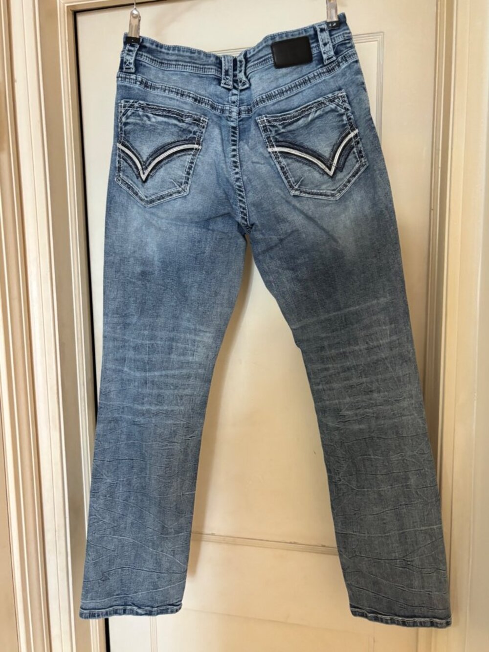 Buckle Black Fit No 9 Straight Jeans Mens 33x32 Distressed Blue Denim